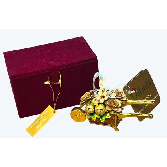 NIB Dillards Collectible Cloisonne Floral Wheelbarrow Ornament - Picture 1 of 10